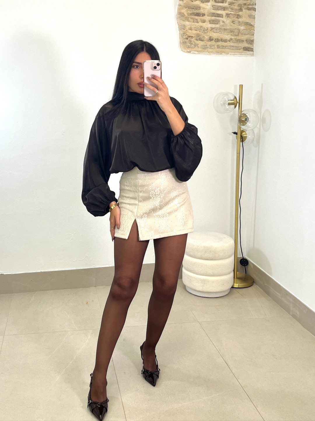 faldapantalon brillo beige