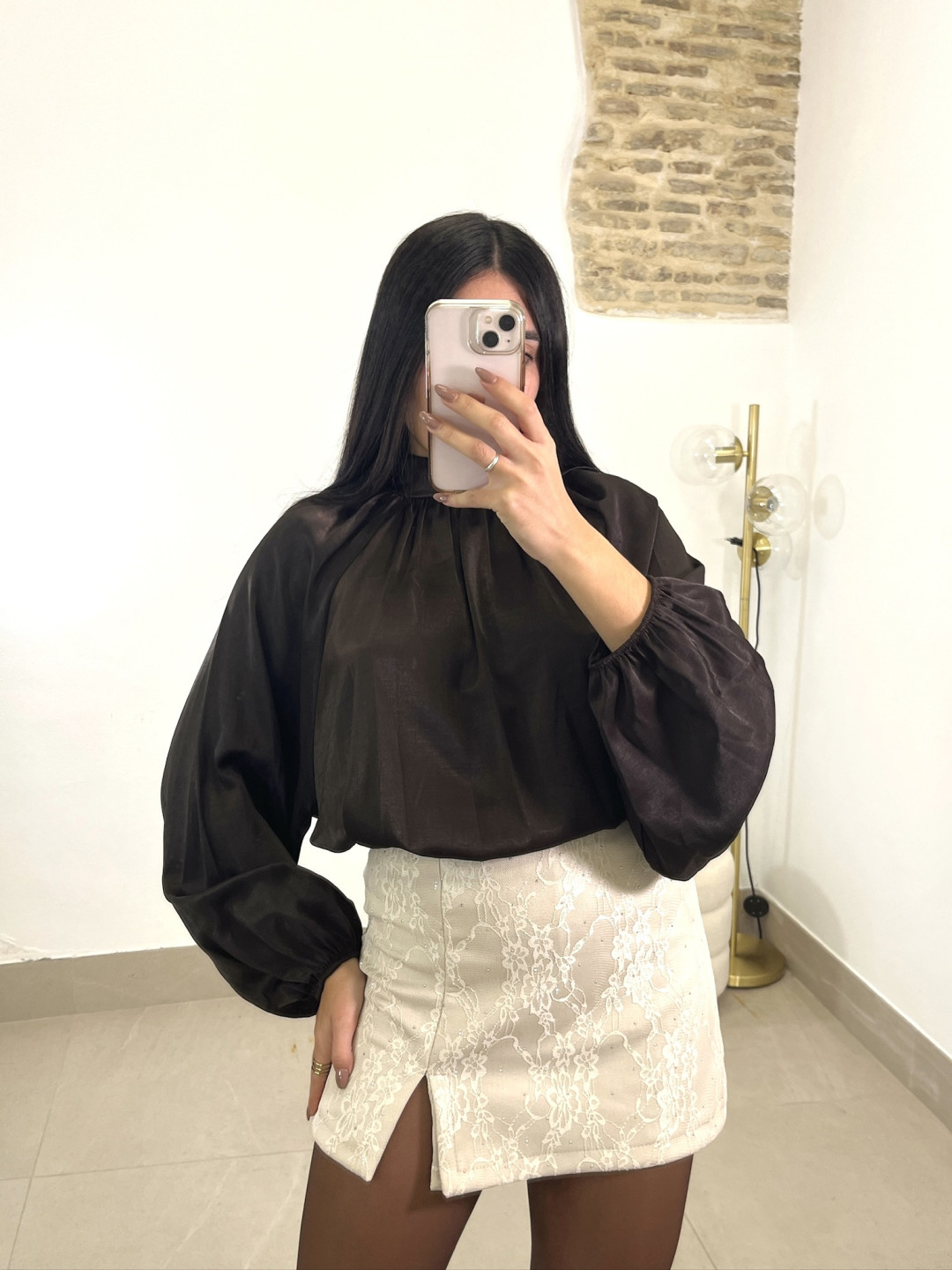 faldapantalon brillo beige