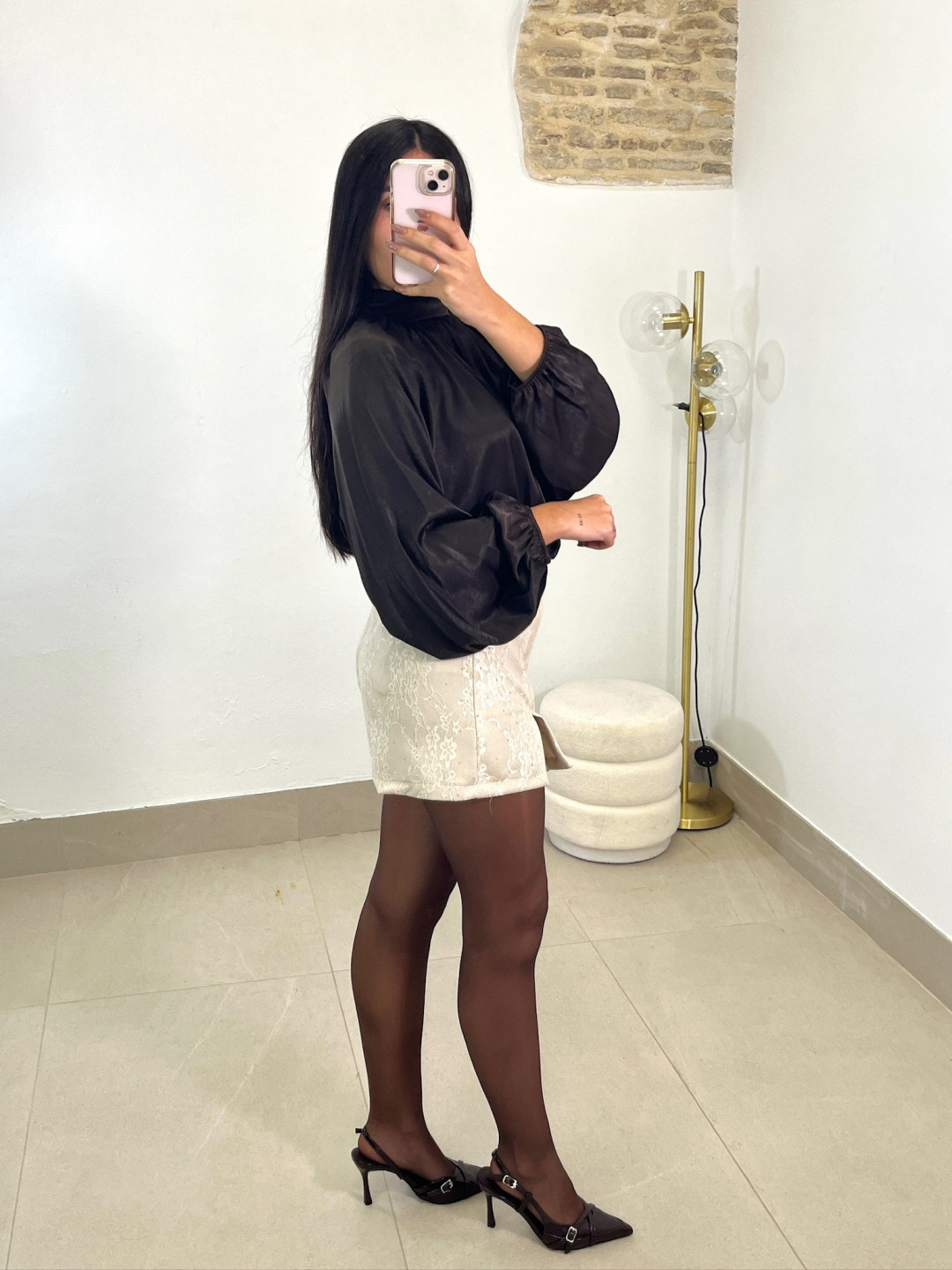 faldapantalon brillo beige