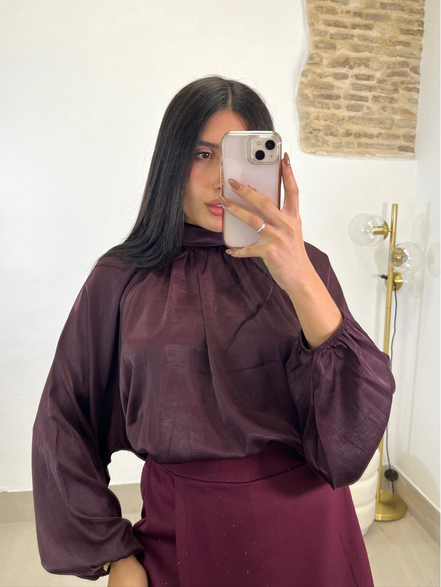 Blusa detalle lazo espalda berenjena