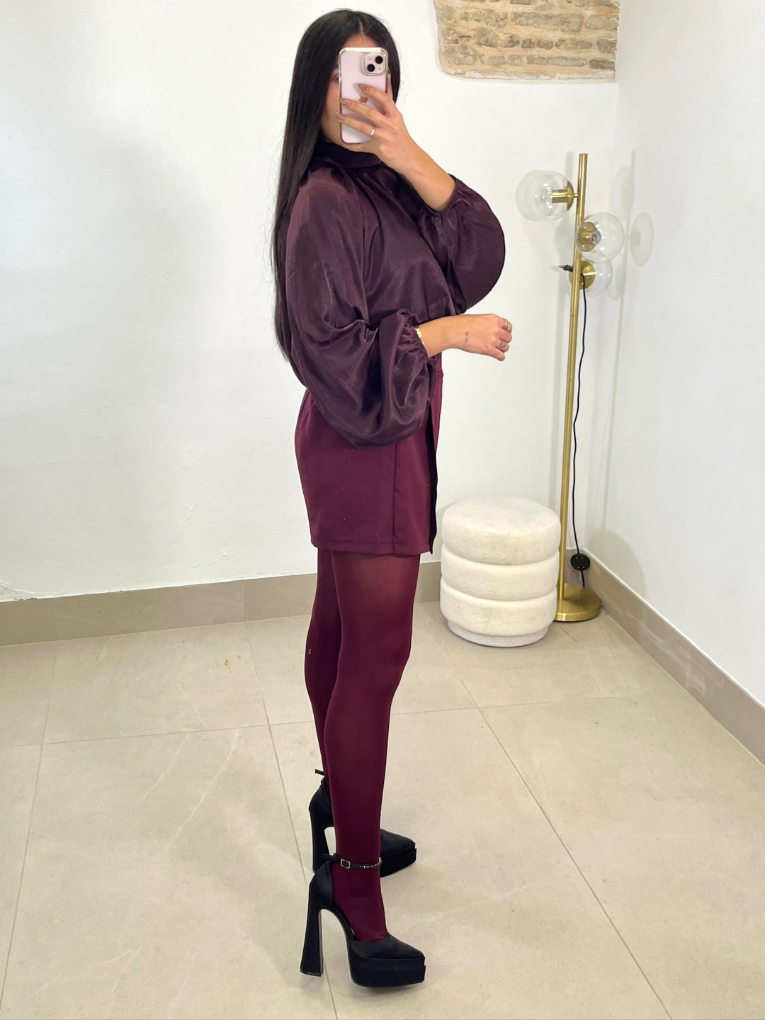 Falda pantalon brillo tinto