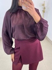 Falda pantalon brillo tinto