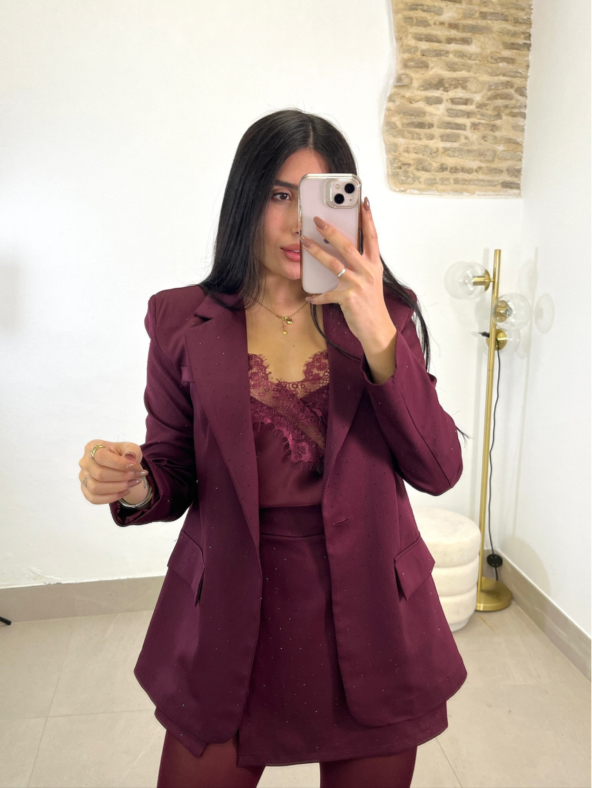 Falda pantalón brillo tinto