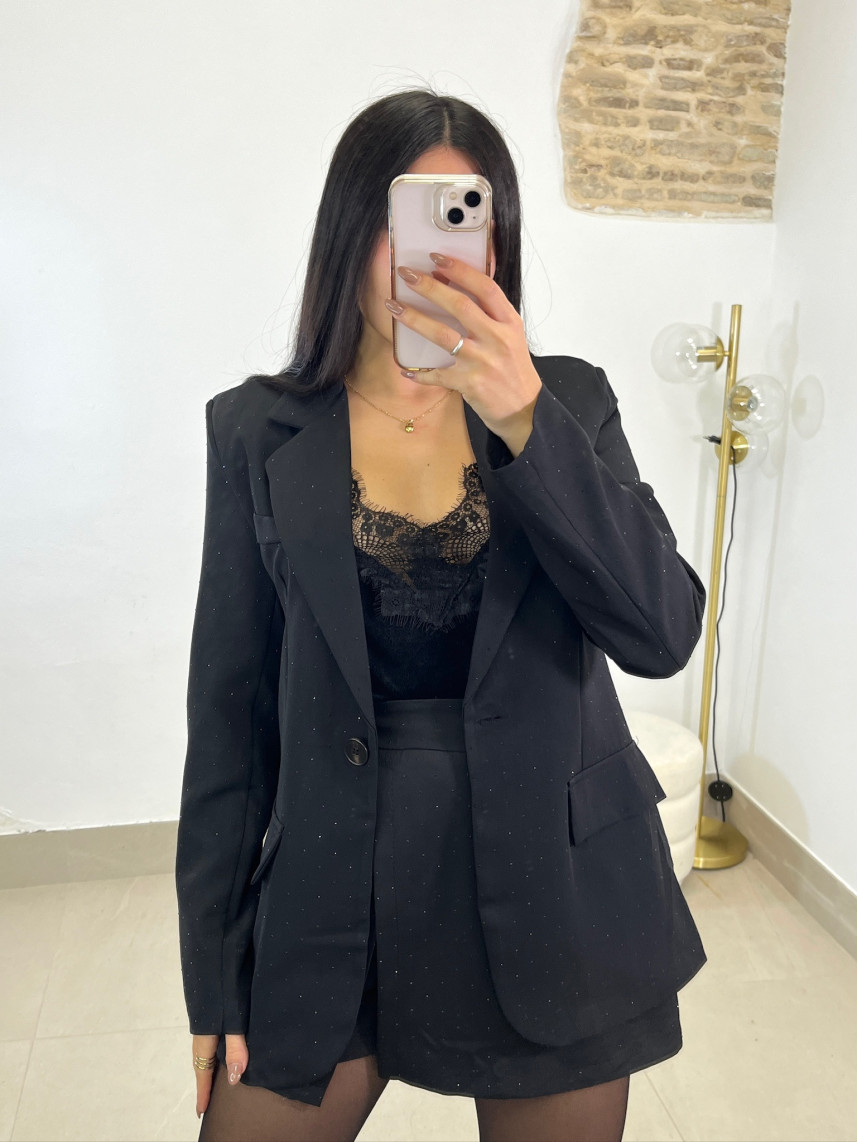 falda pantalón brillo negra