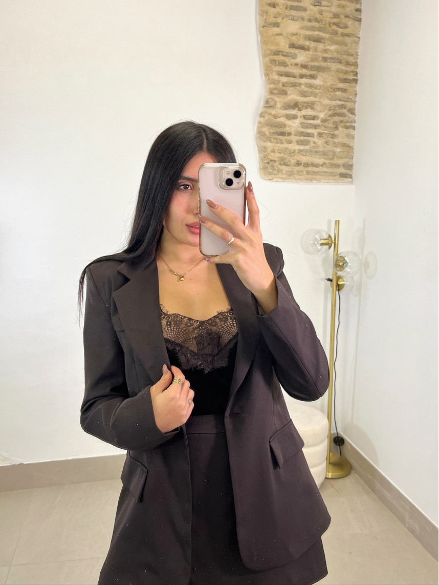 falda pantalón brillo chocolate