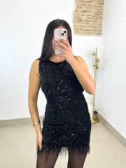 vestido lentejuela plumas negro