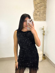 vestido lentejuela plumas negro