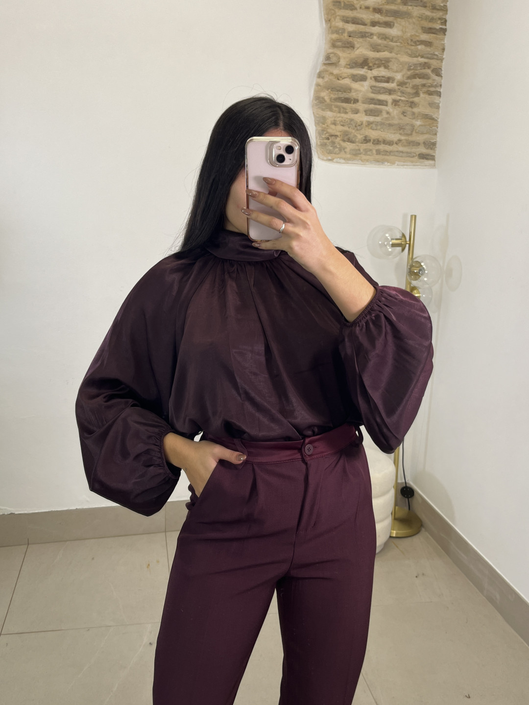 Blusa detalle lazo espalda berenjena