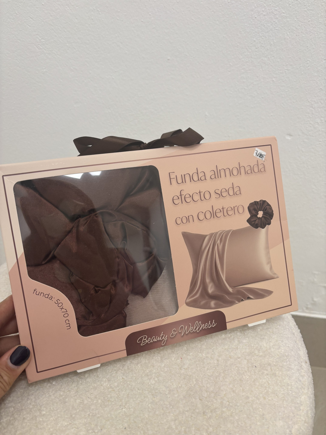 Set funda almohada efecto seda con coletero