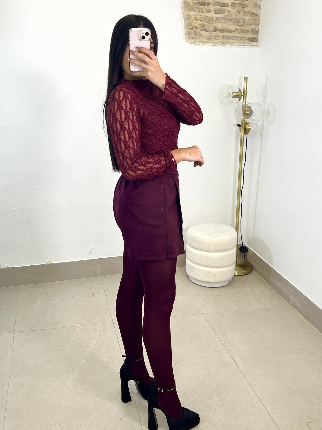 Falda pantalón brillo tinto