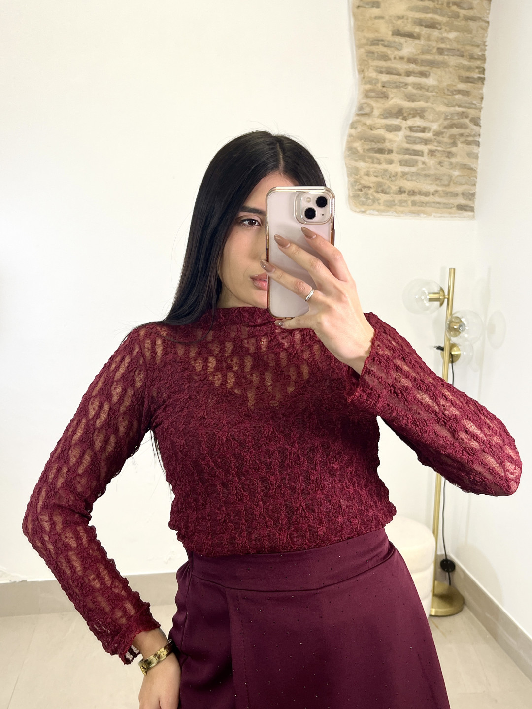 Falda pantalón brillo tinto