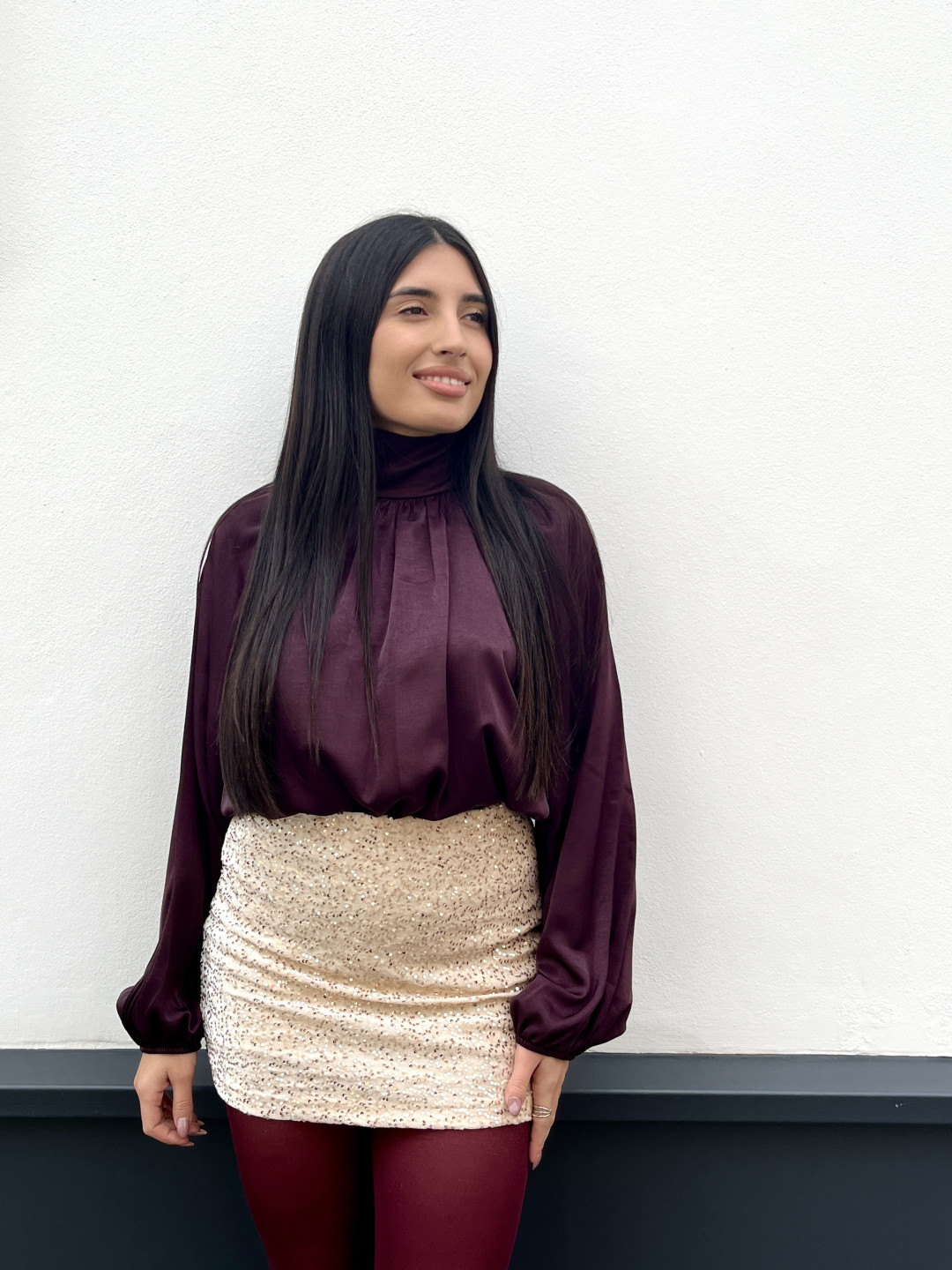 falda pantalón lentejuela beige