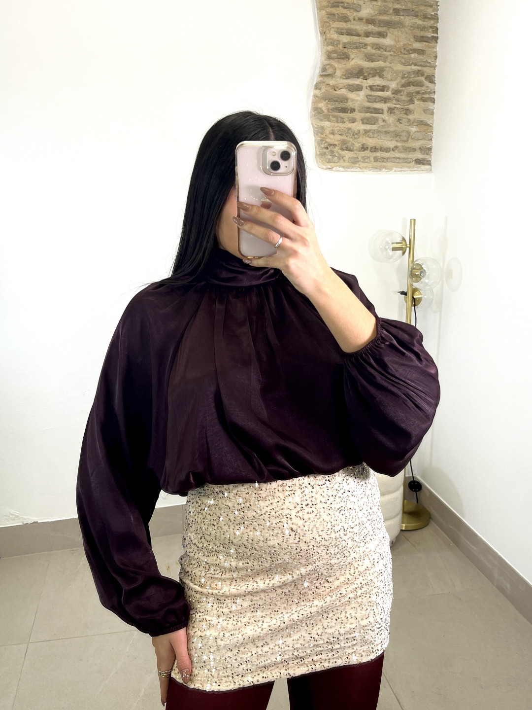 falda pantalón lentejuela beige