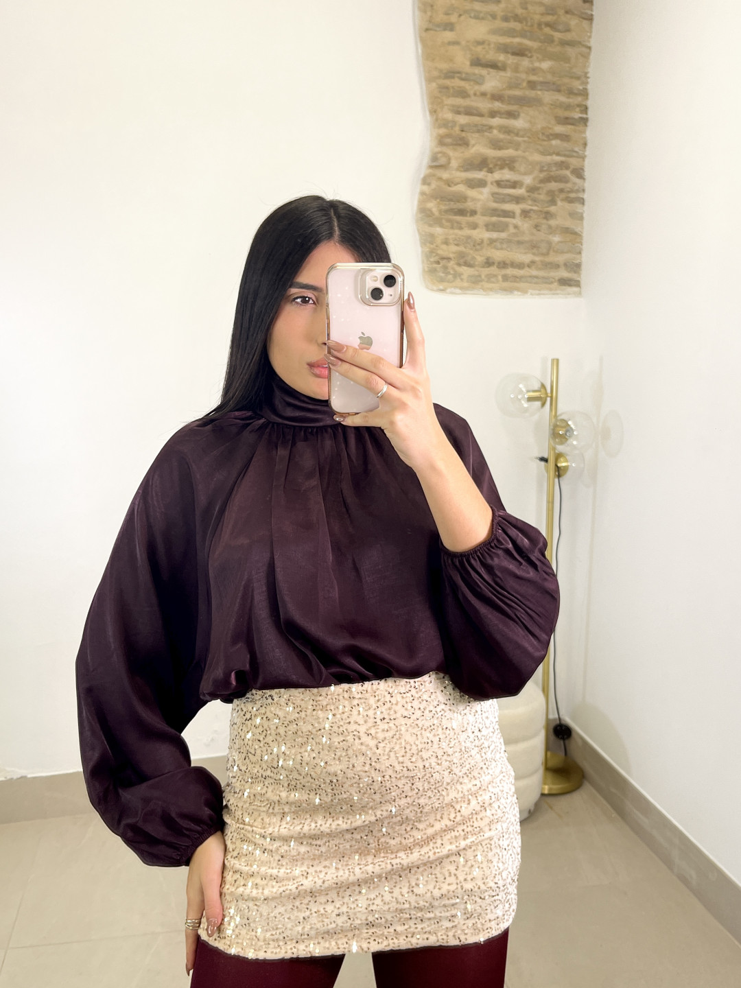 falda pantalón lentejuela beige