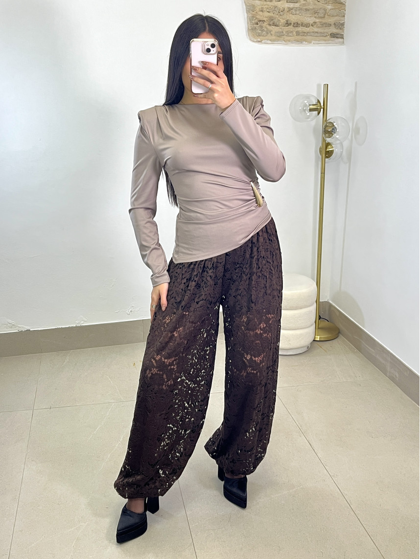 Pantalon encaje balloon marron