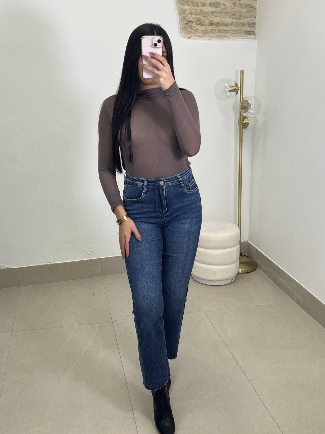 camiseta fina cuello perking marron