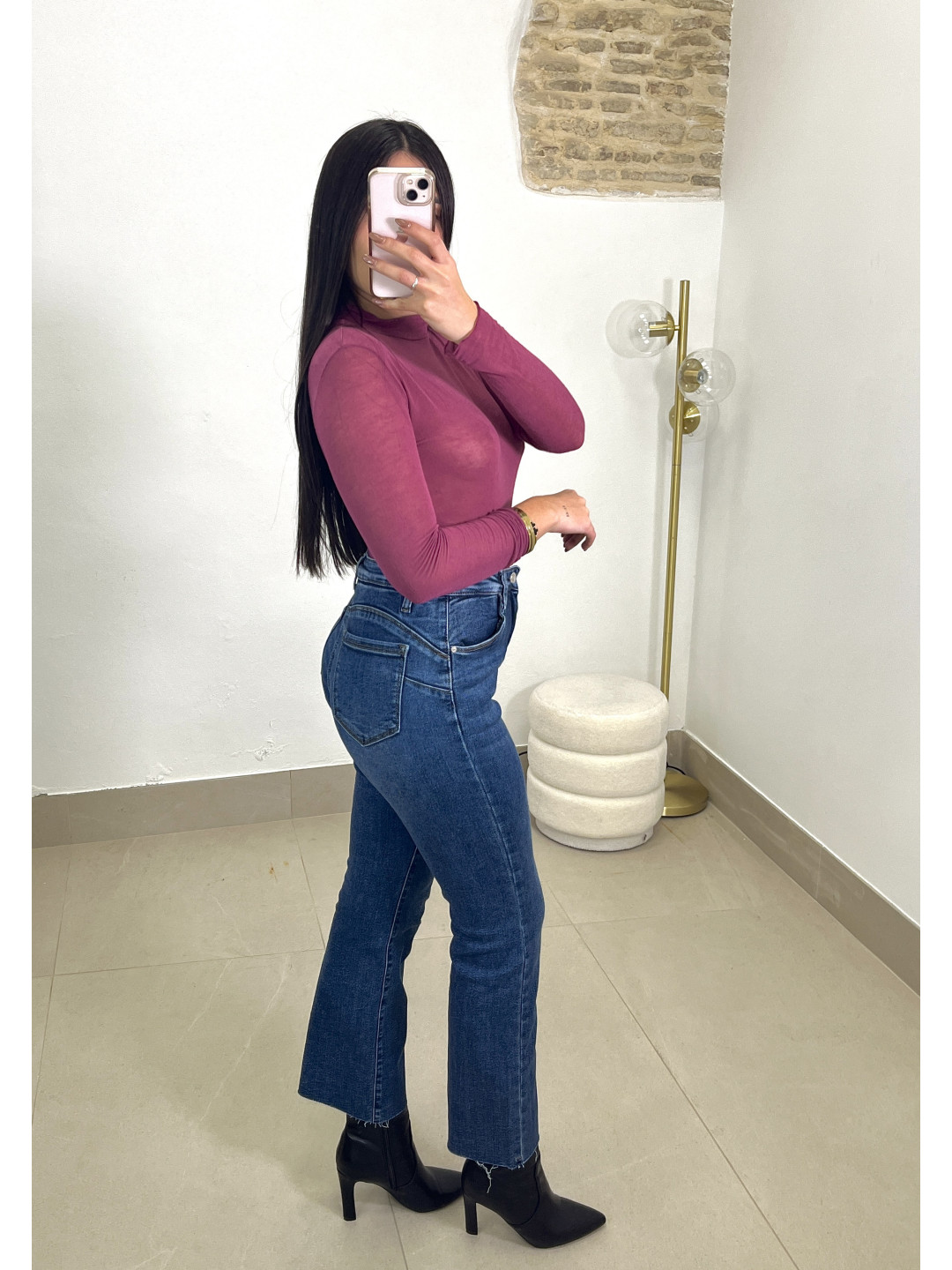 camiseta fina cuello perking frambuesa