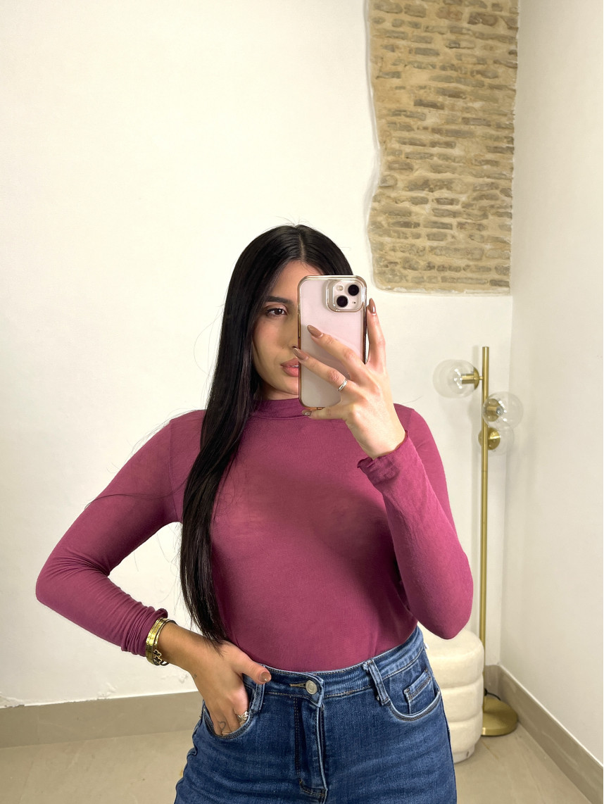 camiseta fina cuello perking frambuesa