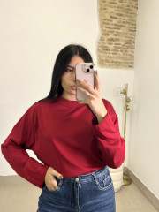 camiseta basica oversize manga larga roja