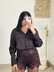 Short lentejuela detalle puntilla marron