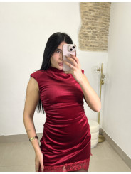 vestido mini terciopelo encaje rojo