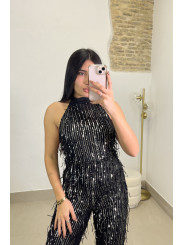 Mono cuello halter lentejuela negro