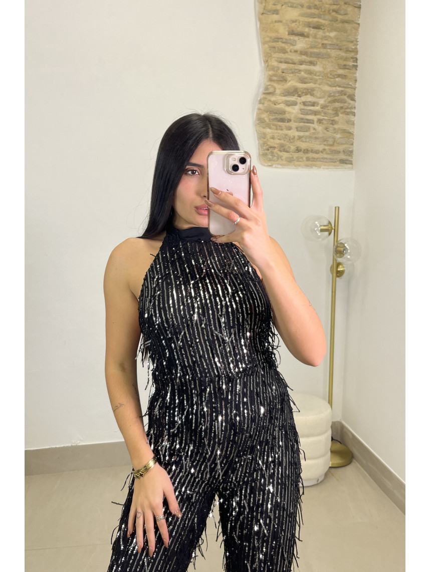 Mono cuello halter lentejuela negro