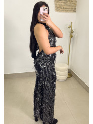 Mono cuello halter lentejuela negro