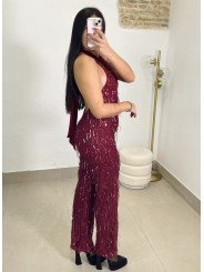 Mono cuello halter lentejuela tinto