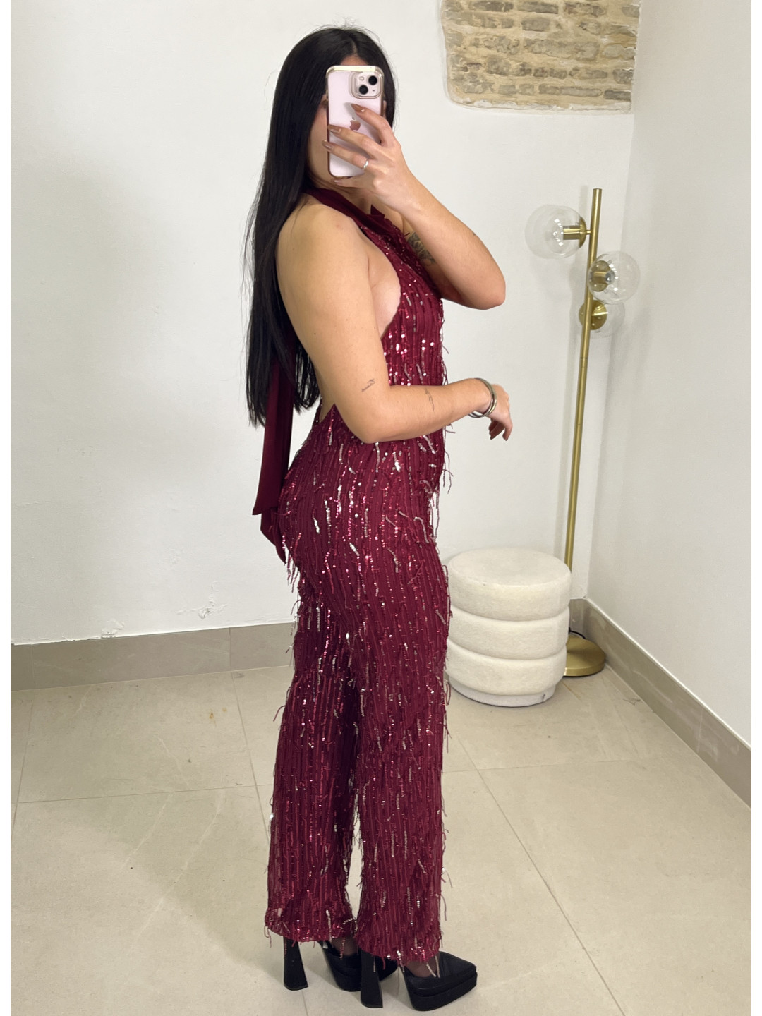 Mono cuello halter lentejuela tinto