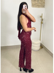 Mono cuello halter lentejuela tinto