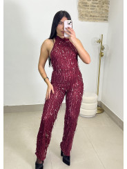 Mono cuello halter lentejuela tinto