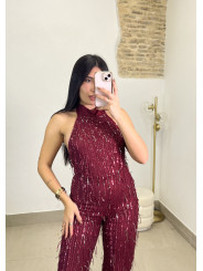 Mono cuello halter lentejuela tinto