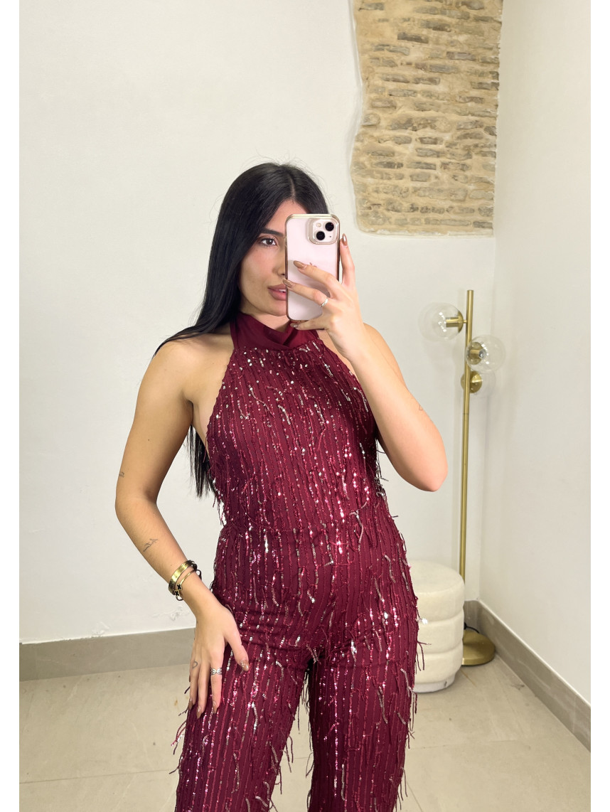 Mono cuello halter lentejuela tinto