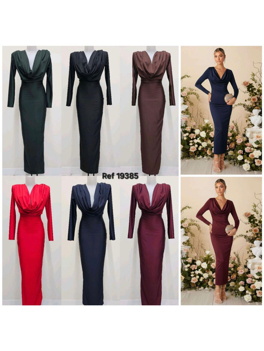 Vestido cuello drapeado largo