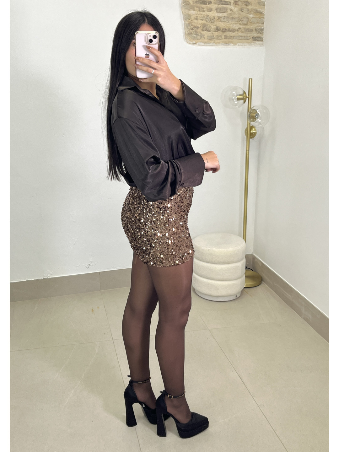 Falda mini lentejuela bronce