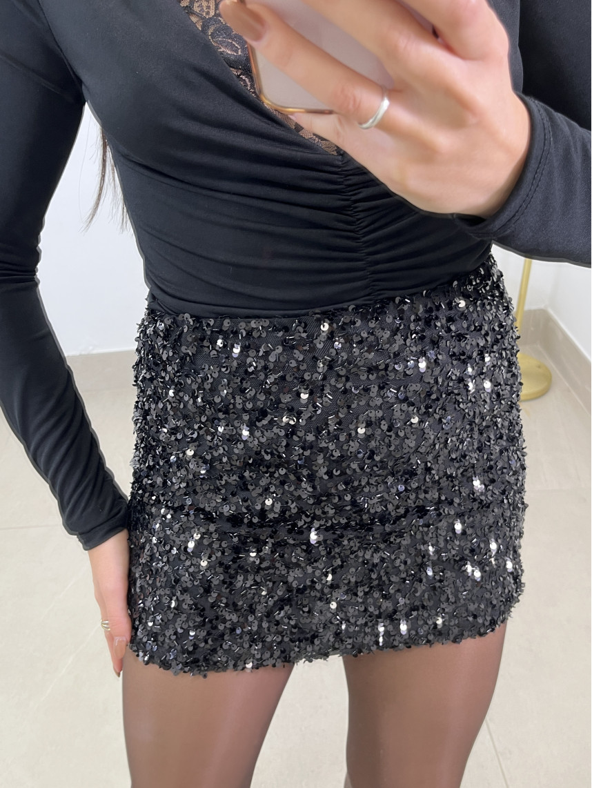 Falda mini lentejuela negra