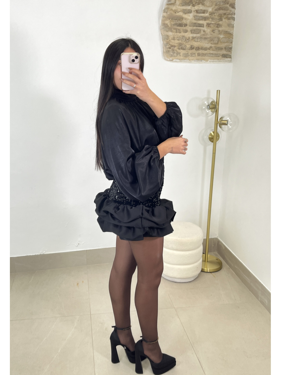 Short globo lentejuelas negro