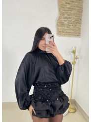 Short globo lentejuelas negro