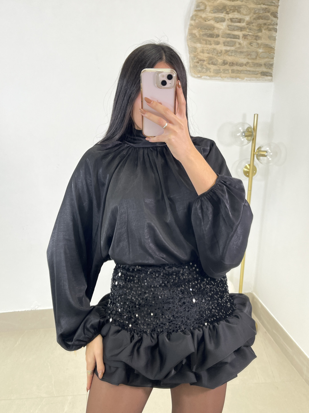 Short globo lentejuelas negro