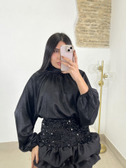 Short globo lentejuelas negro