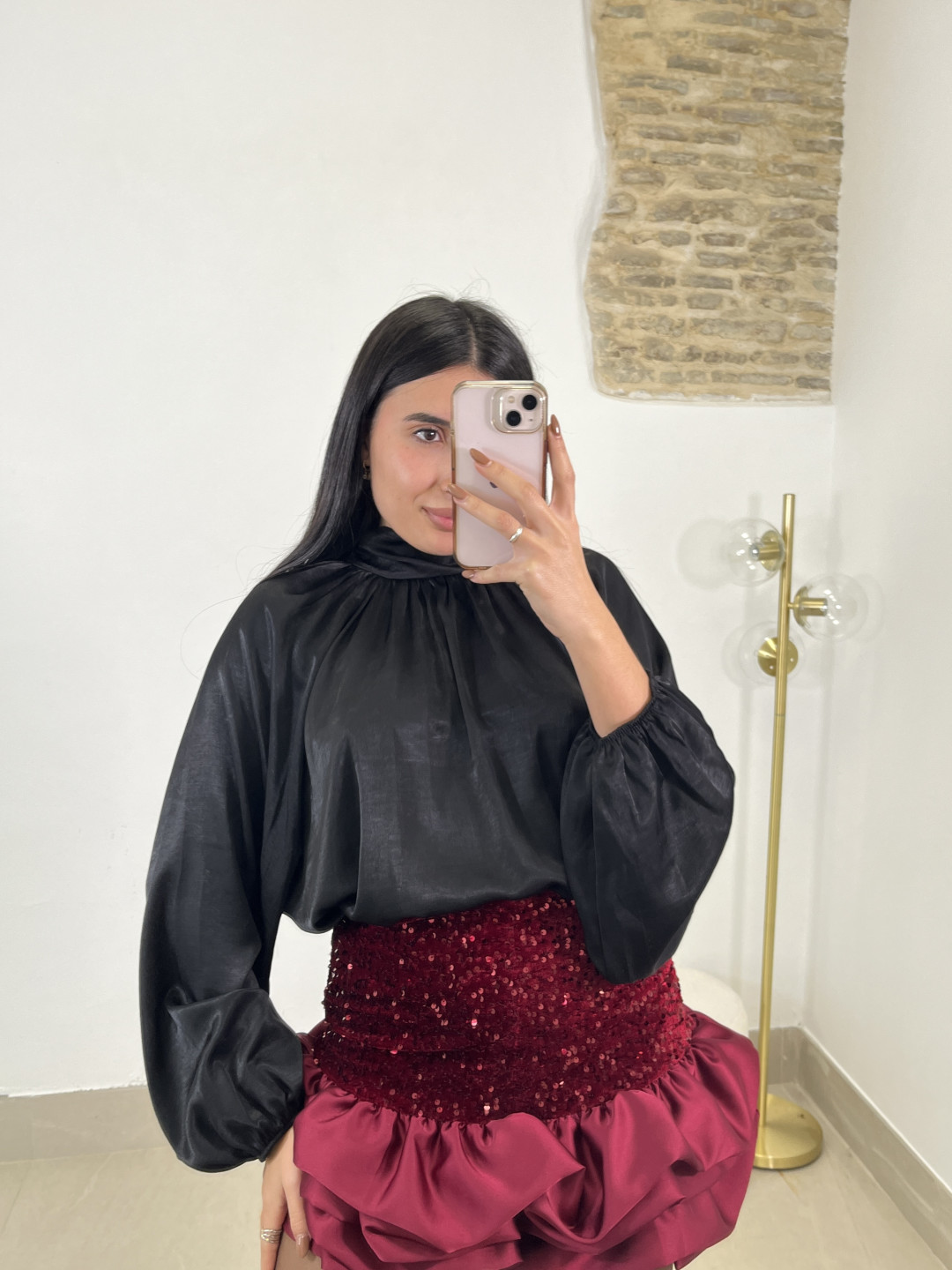 Short globo lentejuelas tinto