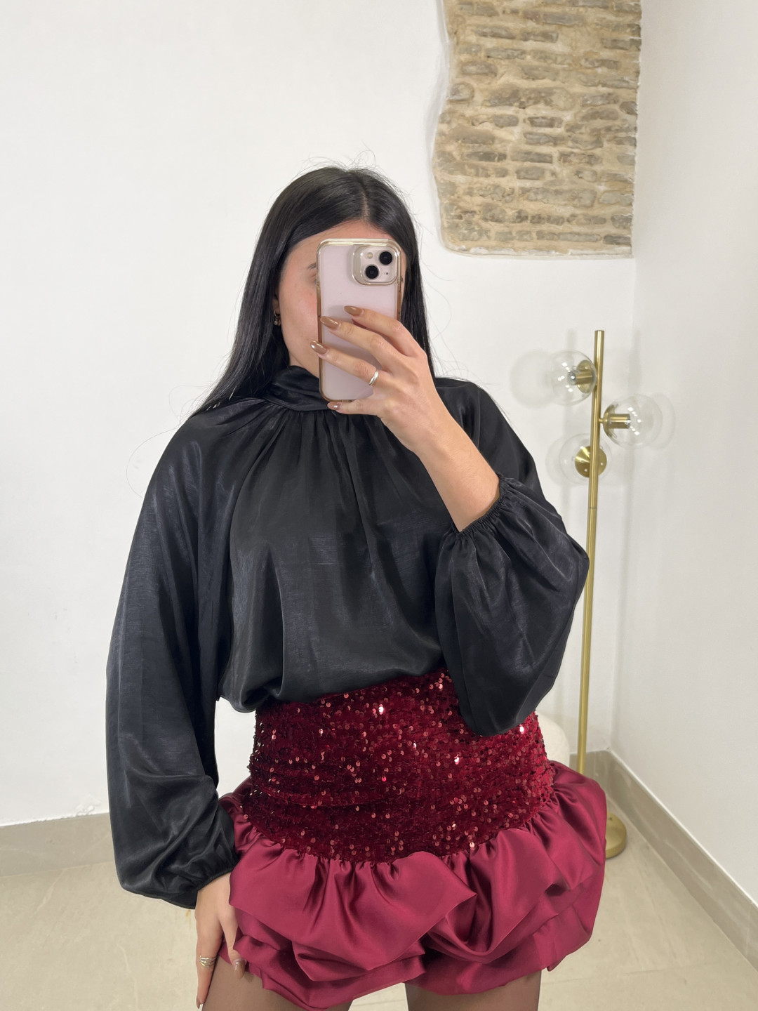 Short globo lentejuelas tinto