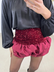 Short globo lentejuelas tinto