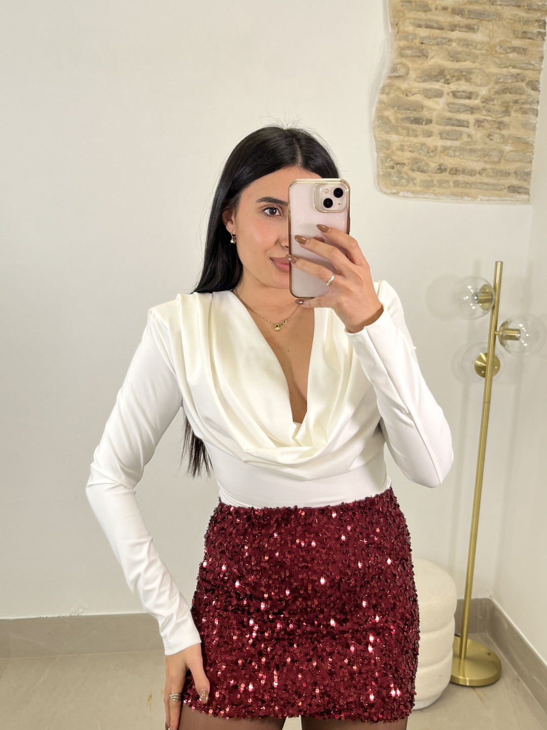 Falda mini lentejuela tinto