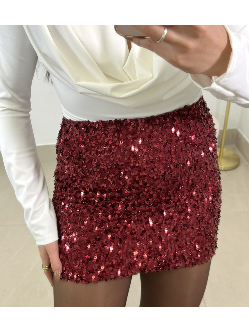 Falda mini lentejuela tinto