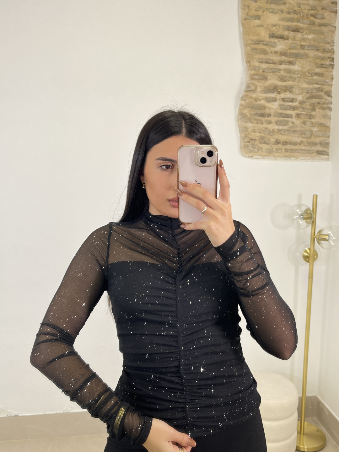 Top drapeado destellos negro