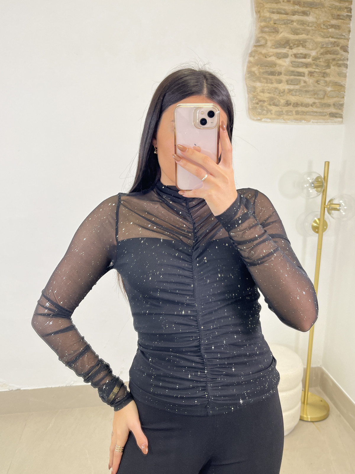 Top drapeado destellos negro