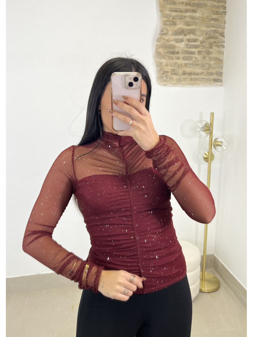 Top drapeado destellos tinto