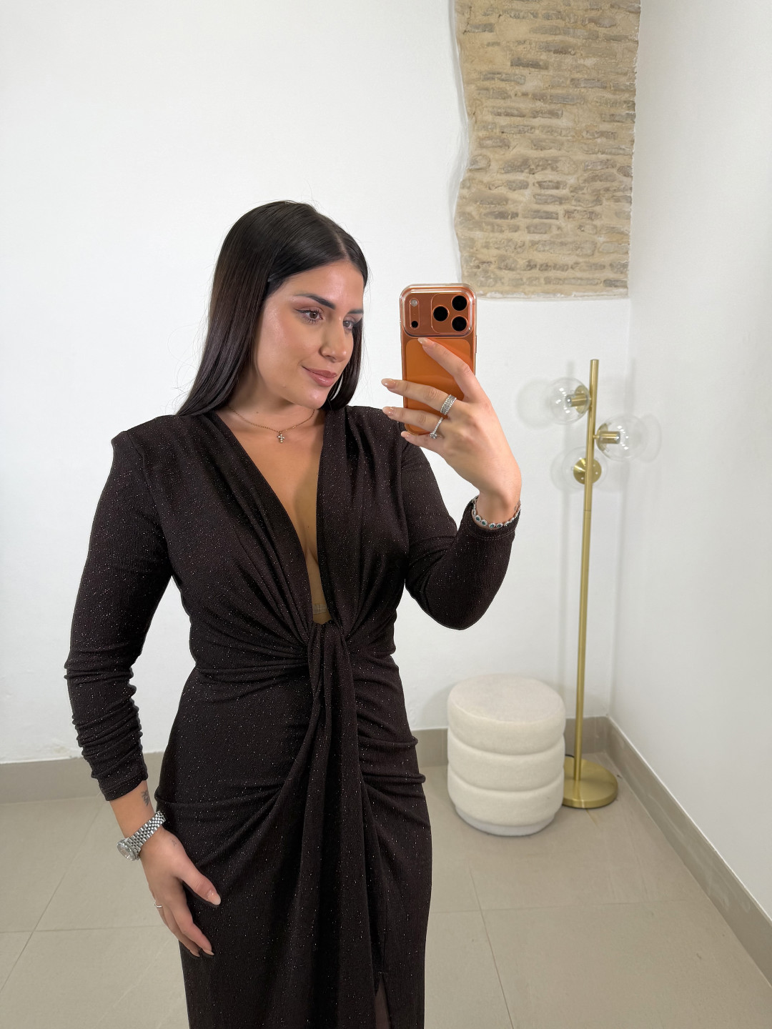 vestido monaco destellos marron